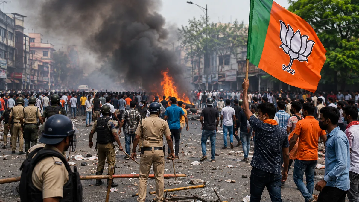 West Bengal election violence after BJP victory with heavy police deployment and political clashes in Kolkata streets
