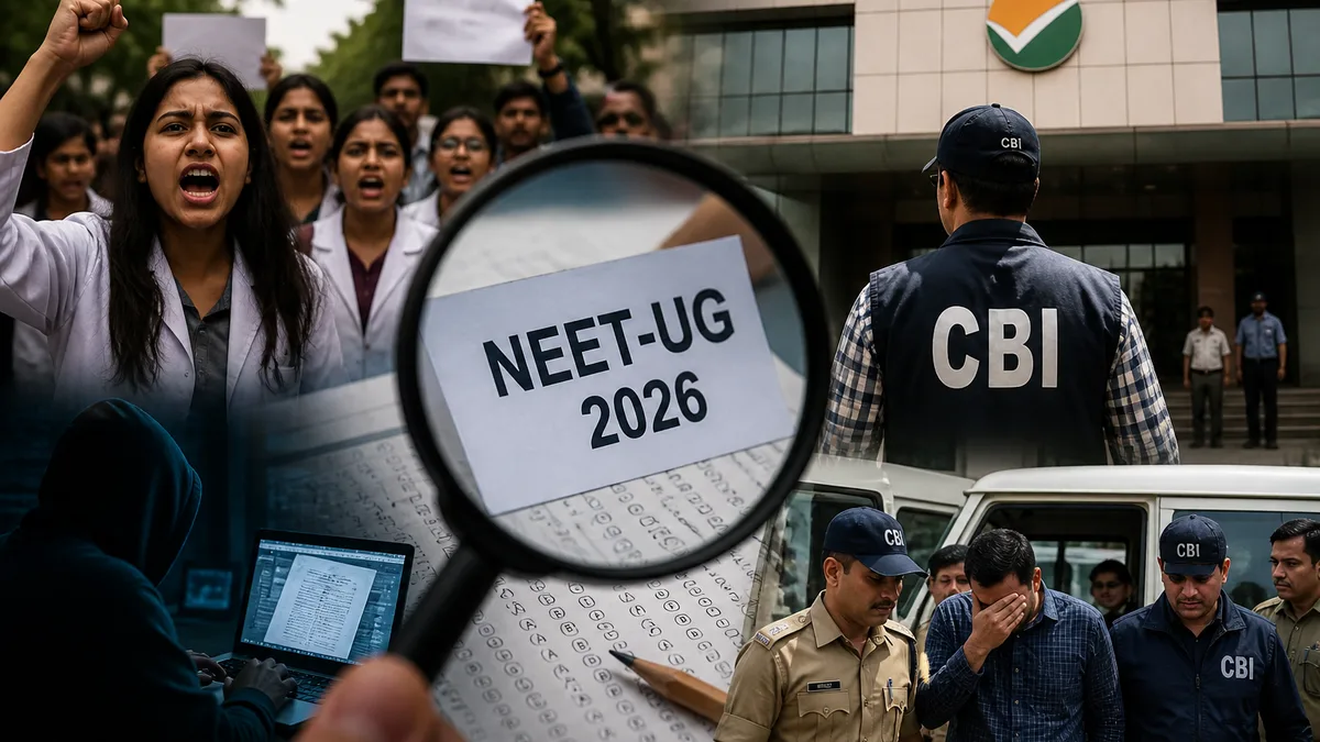 NEET-UG 2026 paper leak investigation with CBI raids and student protests across India