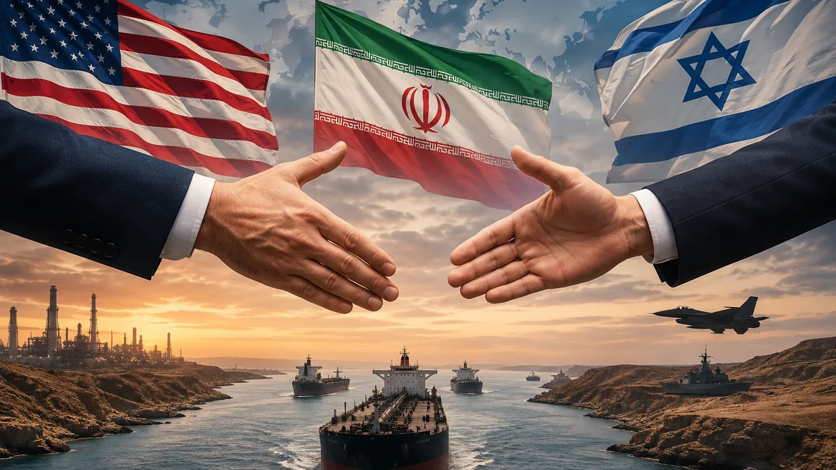 Cargo ships moving through the Strait of Hormuz amid ongoing US-Iran diplomatic negotiations and regional security concerns.