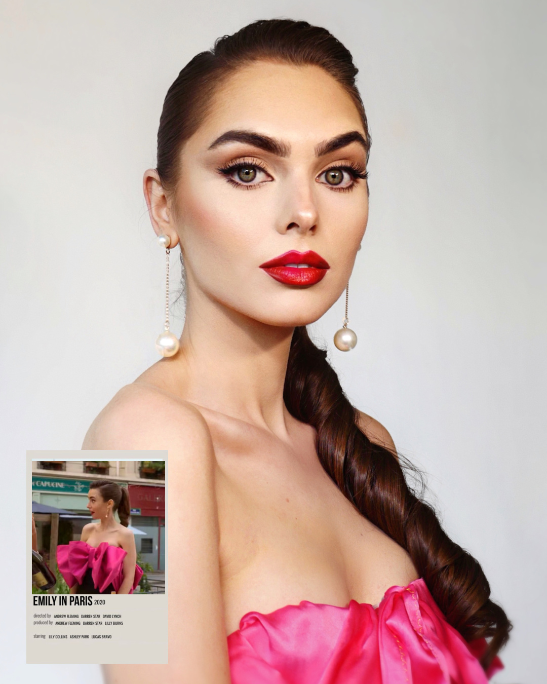 Emily in Paris pink bow dress inspired look