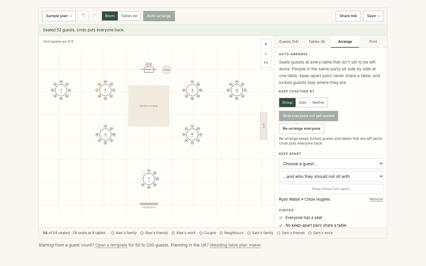 Written Vows Wedding Seating Chart Maker