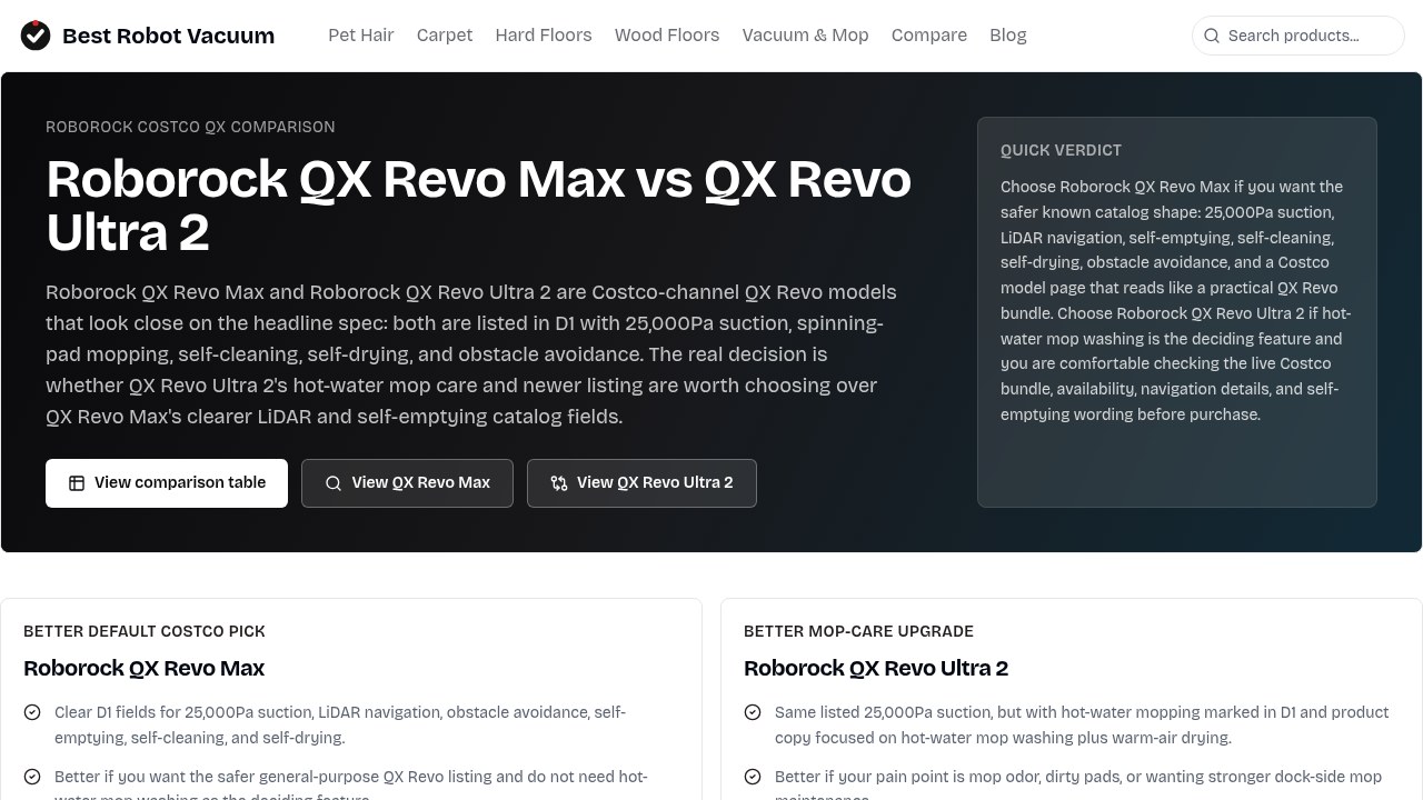 Roborock QX Revo Max vs QX Revo Ultra 2 (comparison)