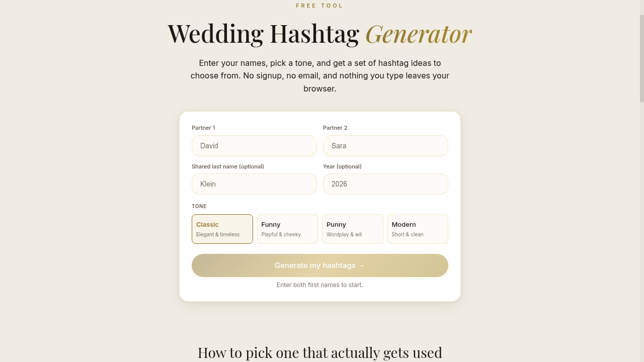 ScanIt Wedding Hashtag Generator
