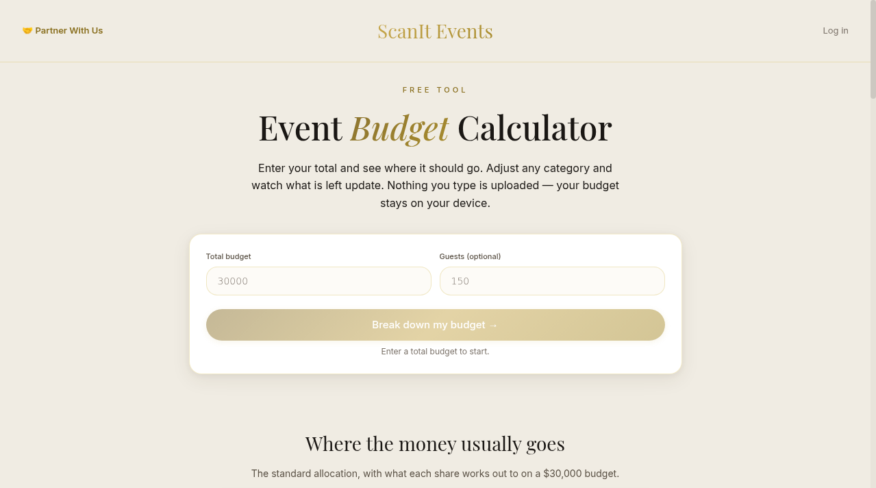 ScanIt Events Event Budget Calculator