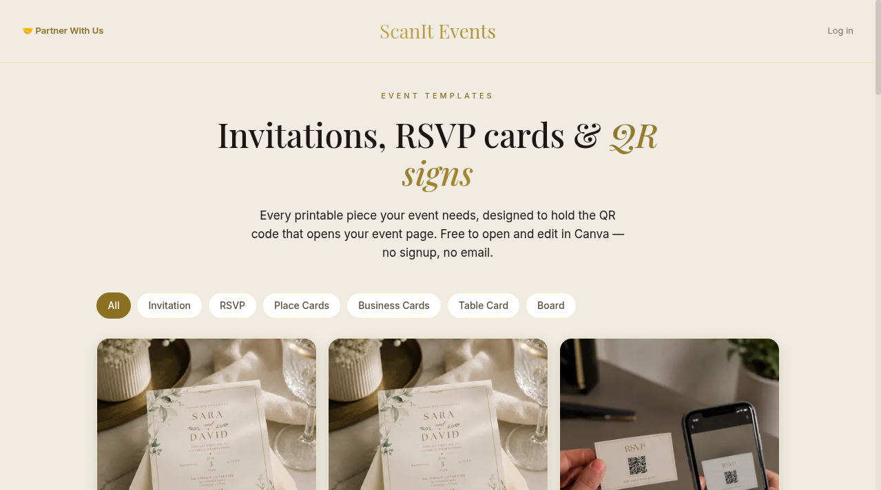 ScanIt Events Event Templates