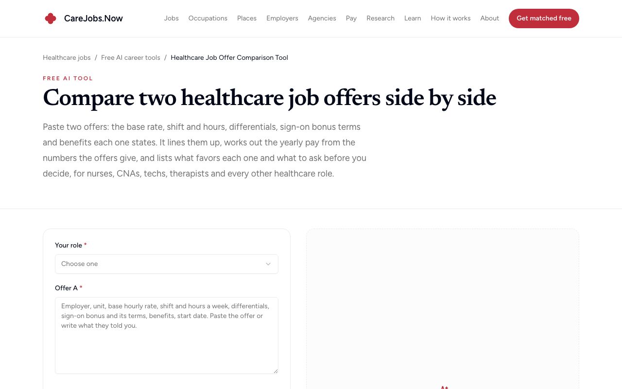 Healthcare Job Offer Comparison Tool