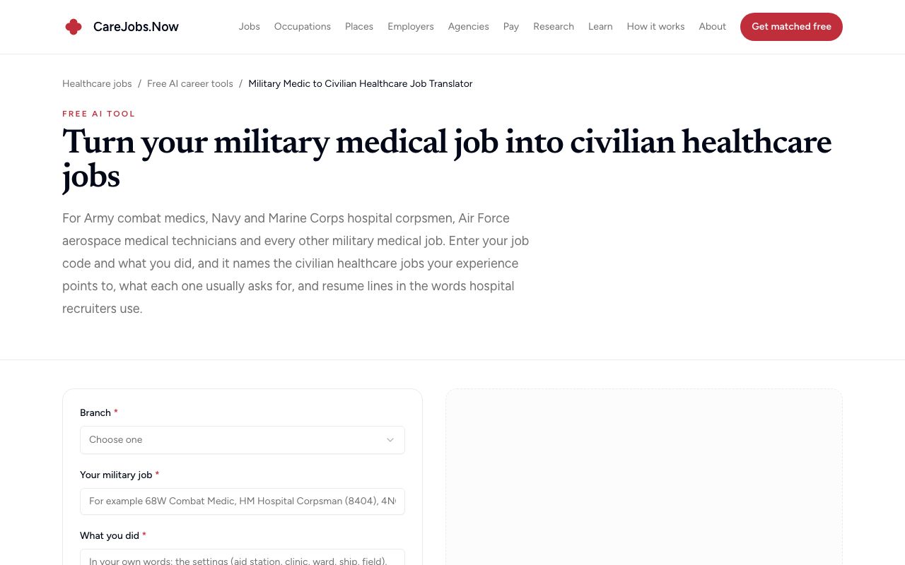 Military Medic to Civilian Healthcare Job Translator