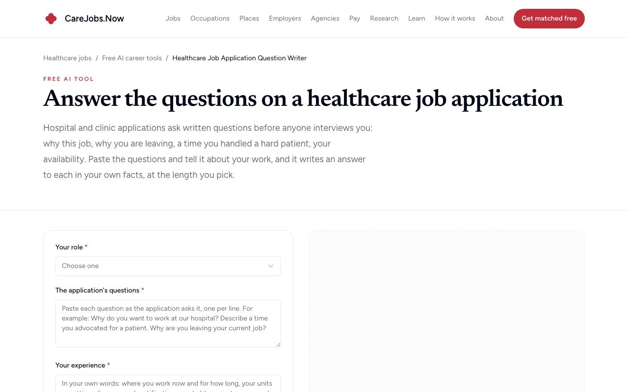Healthcare Job Application Question Writer