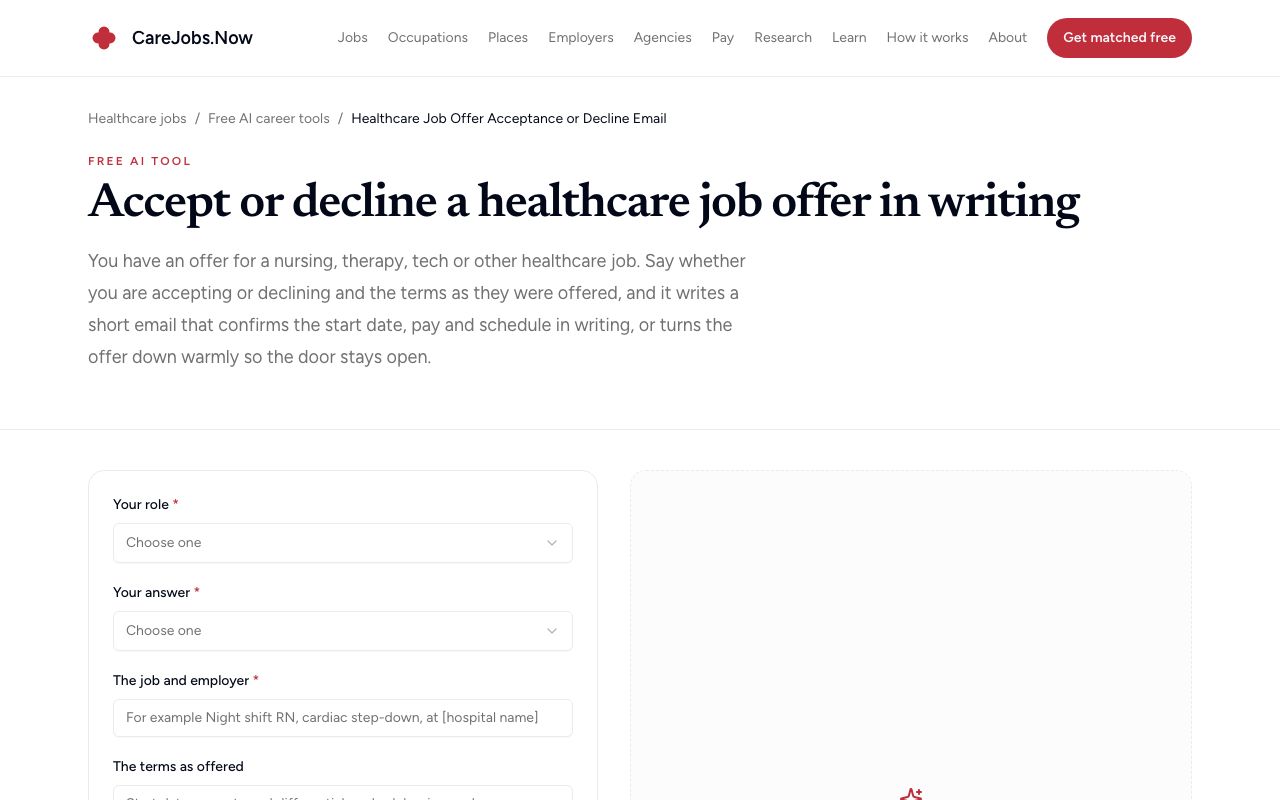 Healthcare Job Offer Acceptance or Decline Email