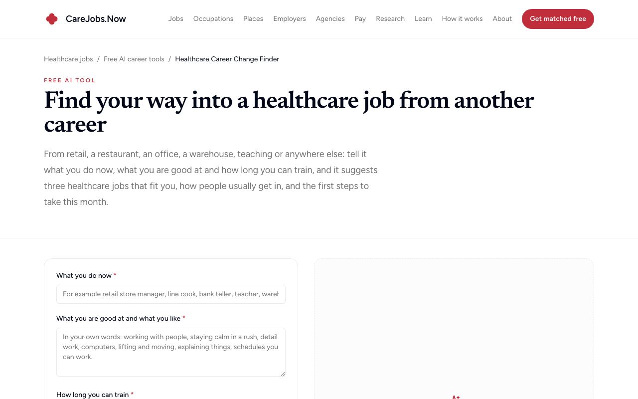 Healthcare Career Change Finder