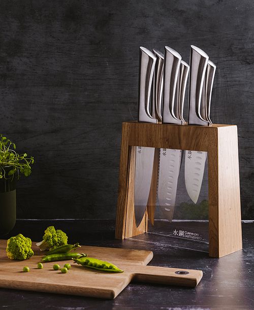 Damashiro Mizu Knife Block Oak Set, 7 Piece EGEAD Company