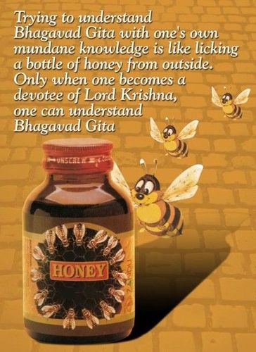 Licking on a bottle of honey