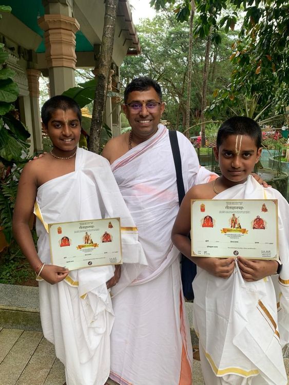 Boys with Kiran Bhatt Mahodaya after the exam