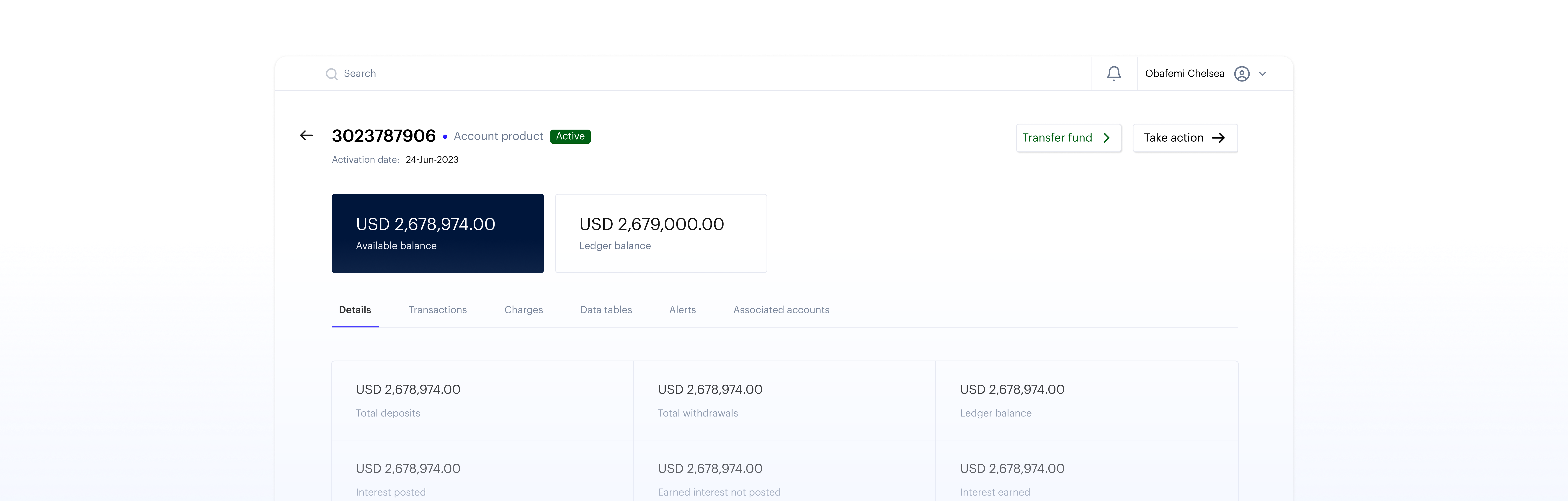 Deposit account details