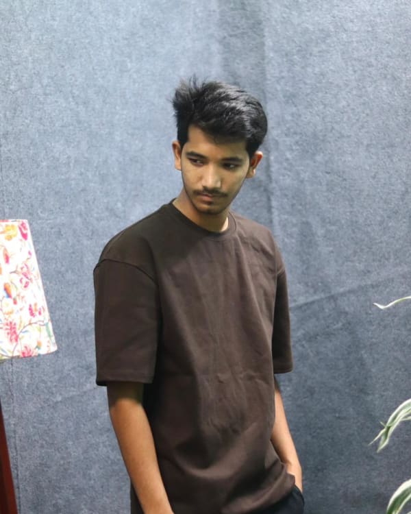 Solid Drop shoulder T-shirt  -Dark Brown