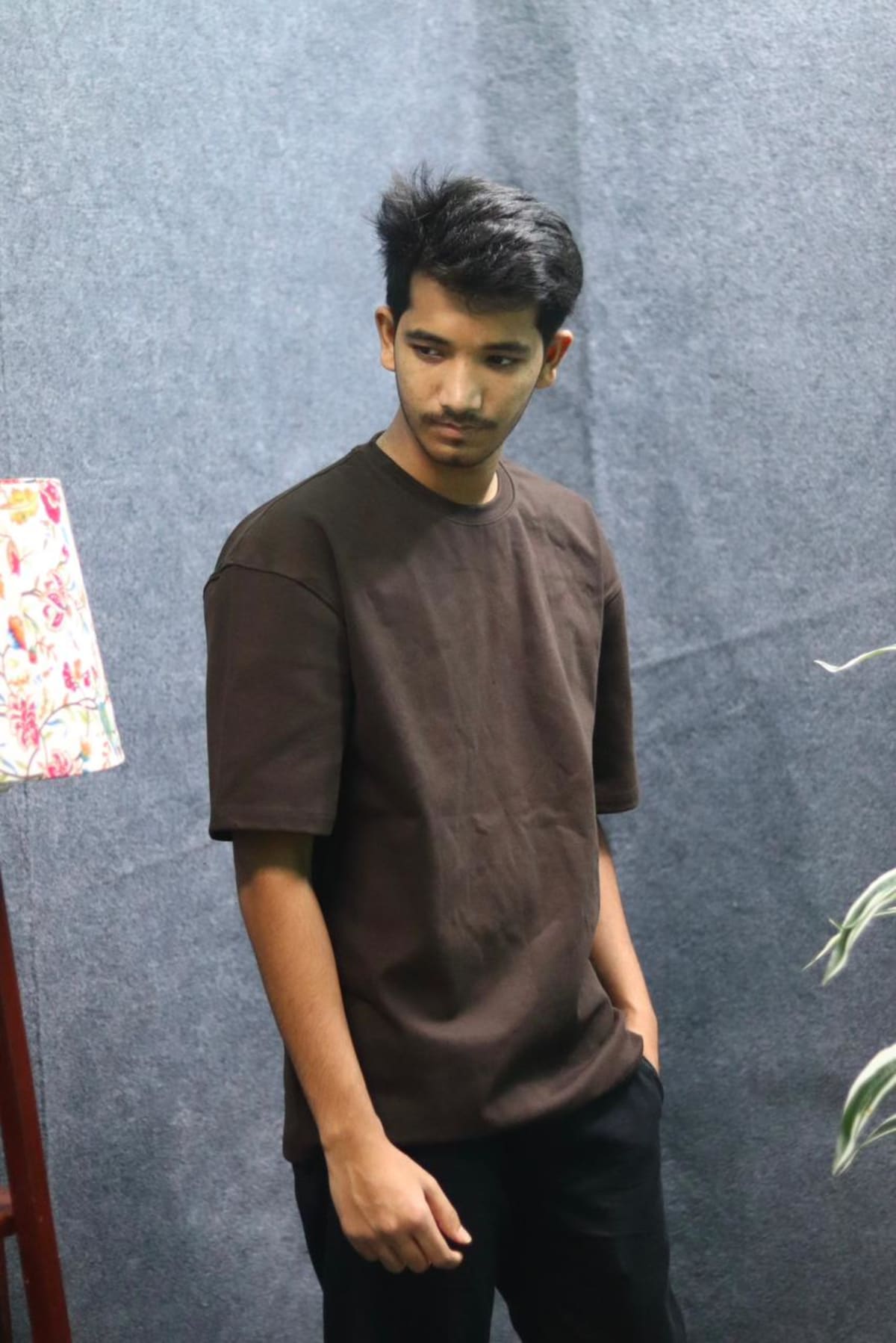 Solid Drop shoulder T-shirt  -Dark Brown