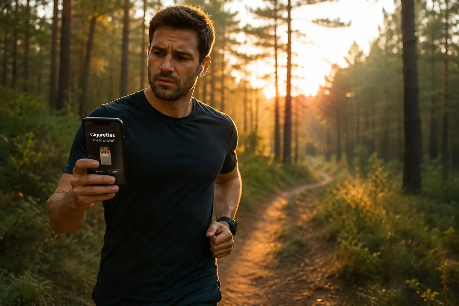 Person running in forest in fresh air 