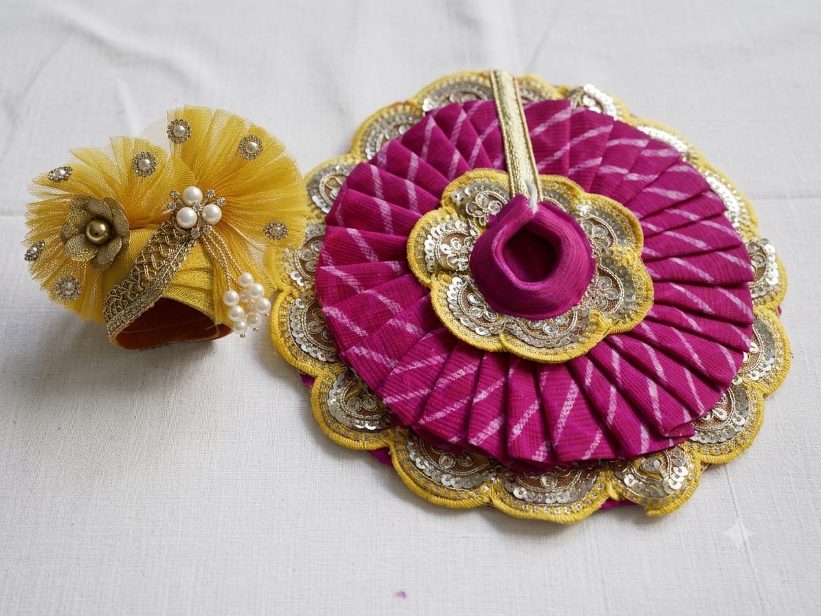Premium Magenta Leheriya Laddu Gopal Poshak Set