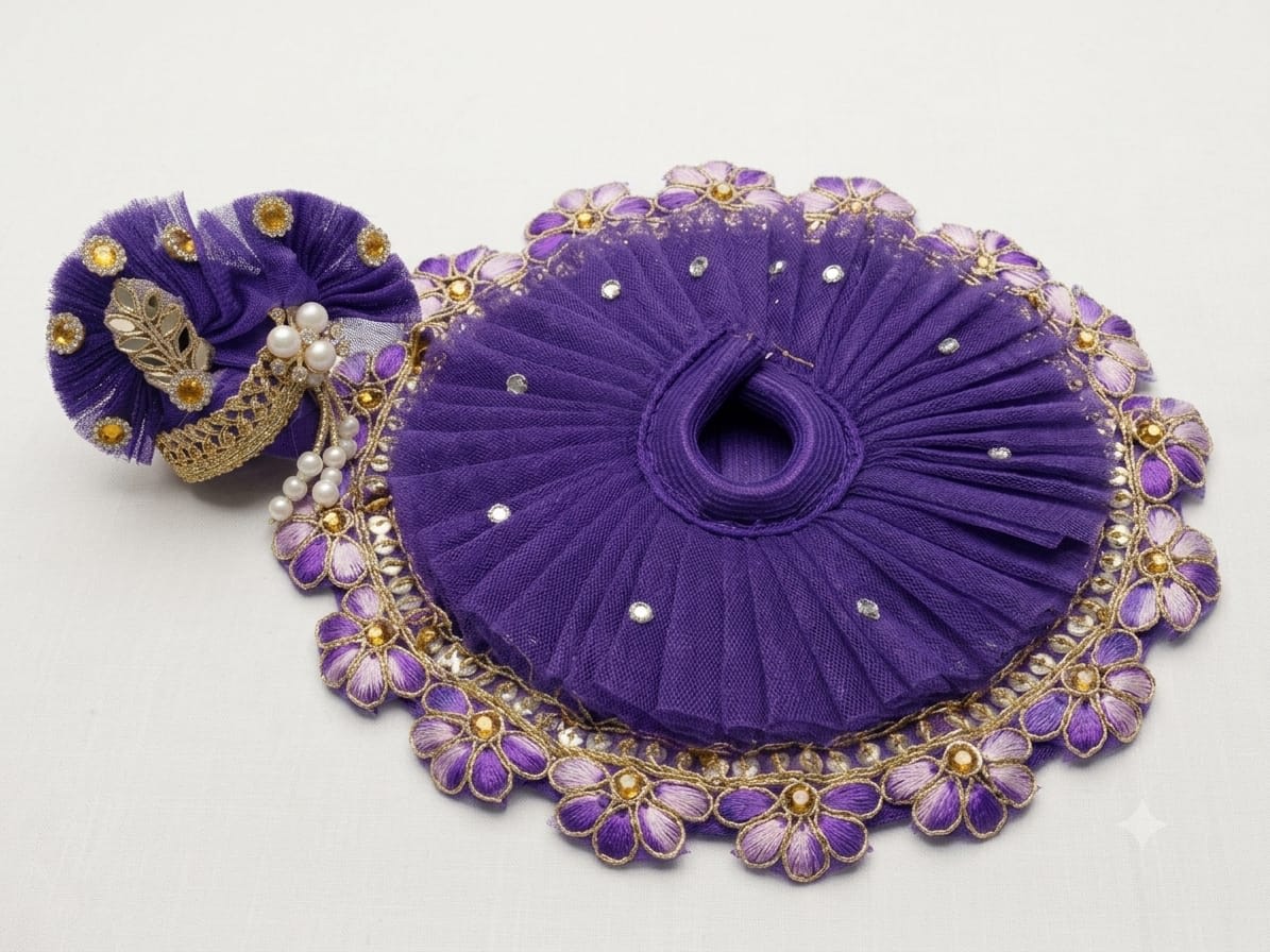 Elegant Royal Purple Floral Net Laddu Gopal Poshak Set