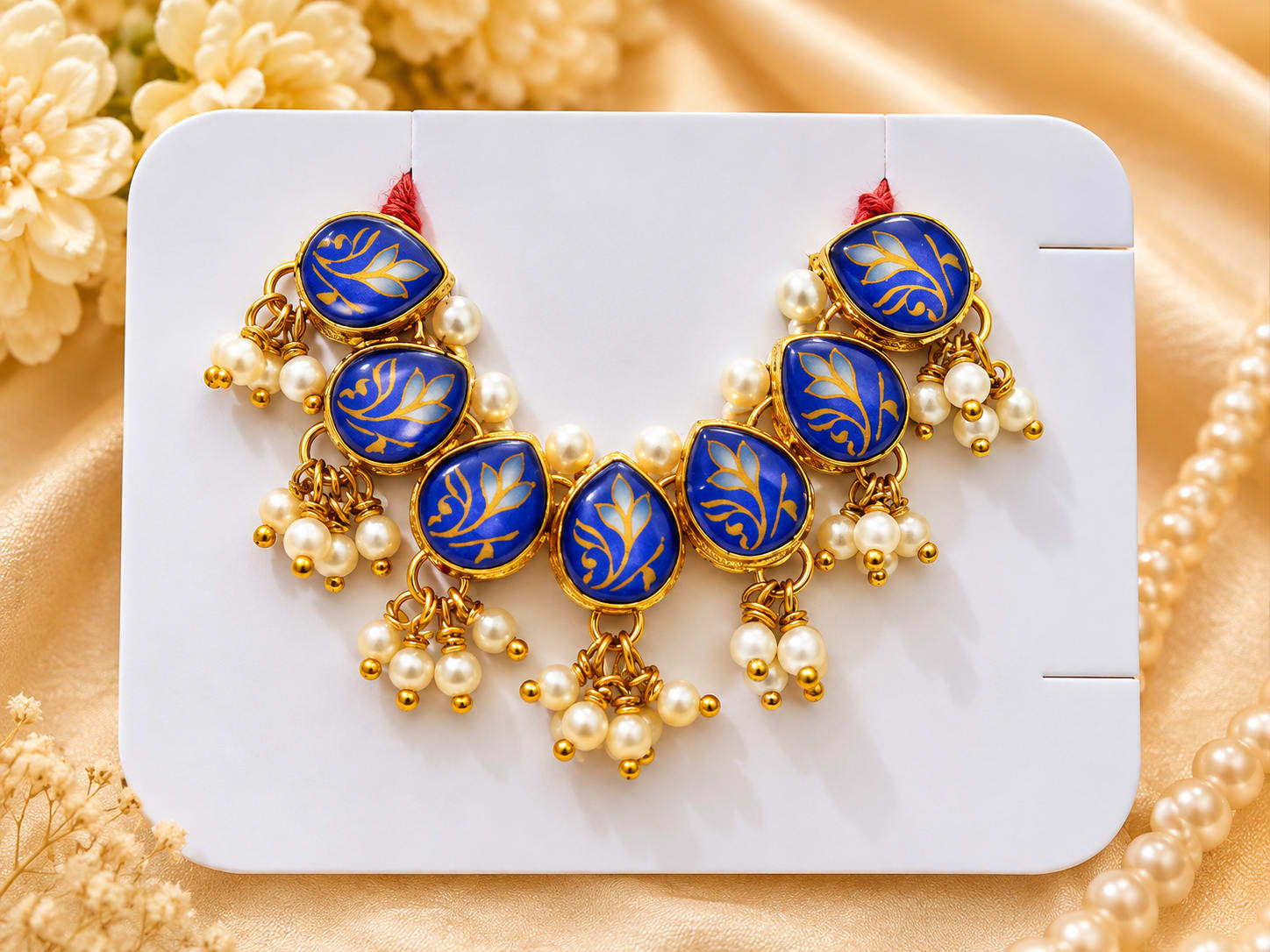 Royal Blue Pearl Necklace | Handmade Beaded Haar