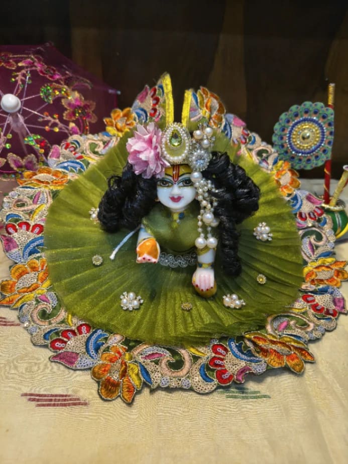 Premium Pleated Net Laddu Gopal Poshak – Olive Green