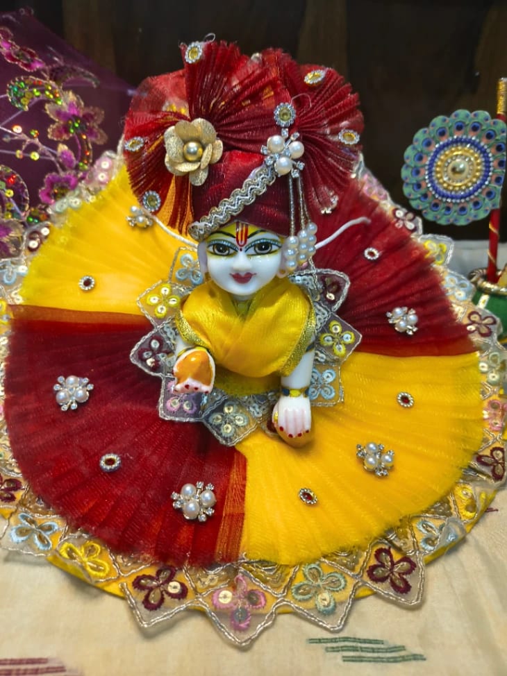 Designer Maroon & Yellow Frill Poshak