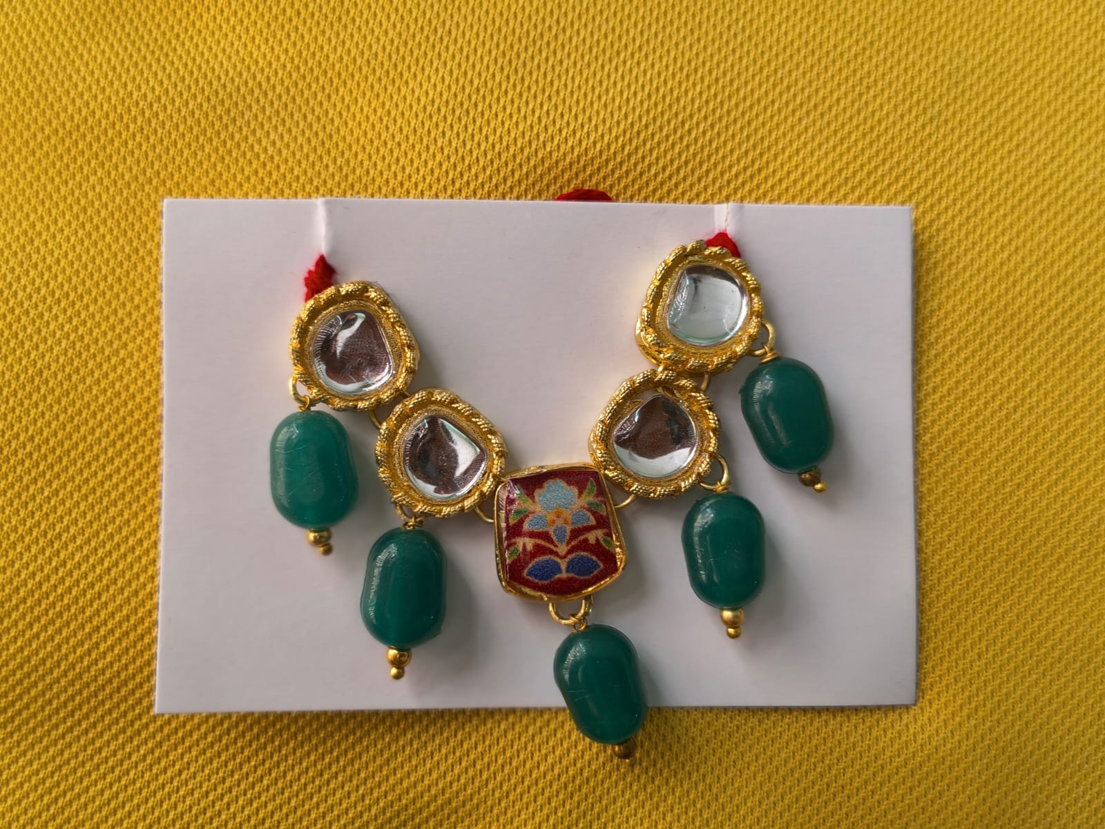 Kundan And Beads Mala Green