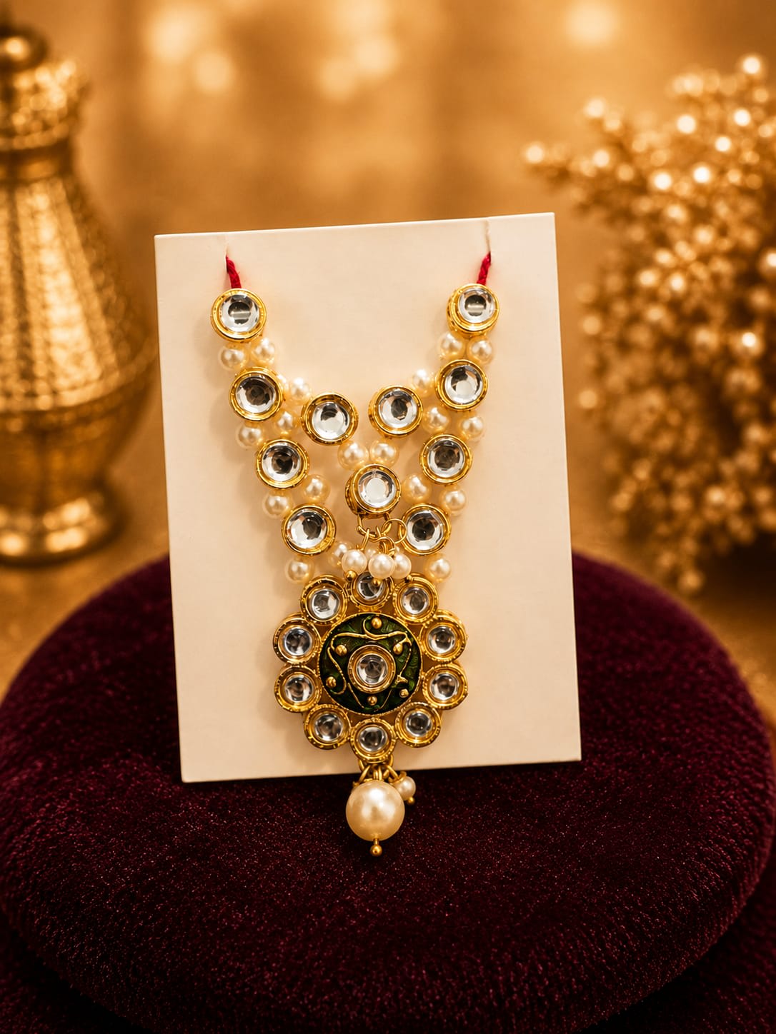 Pearl Kundan Mala  Green