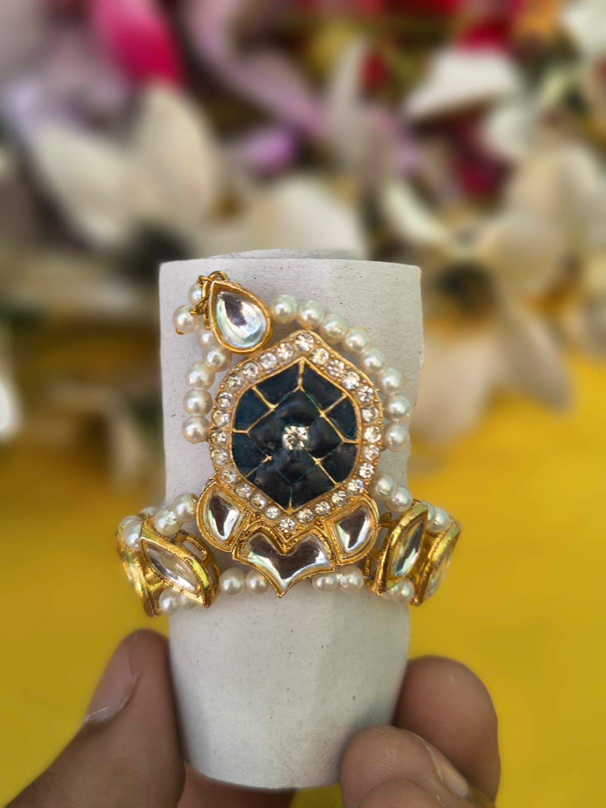 Designer Kundan Mukut Black