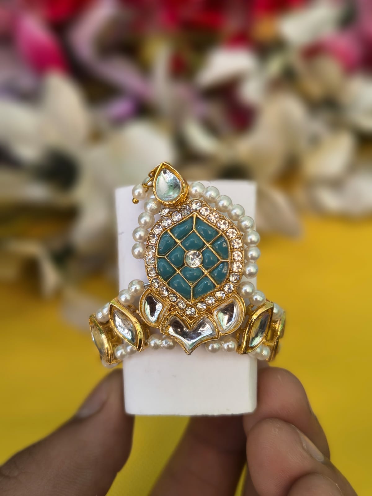 Designer Kundan Mukut Green