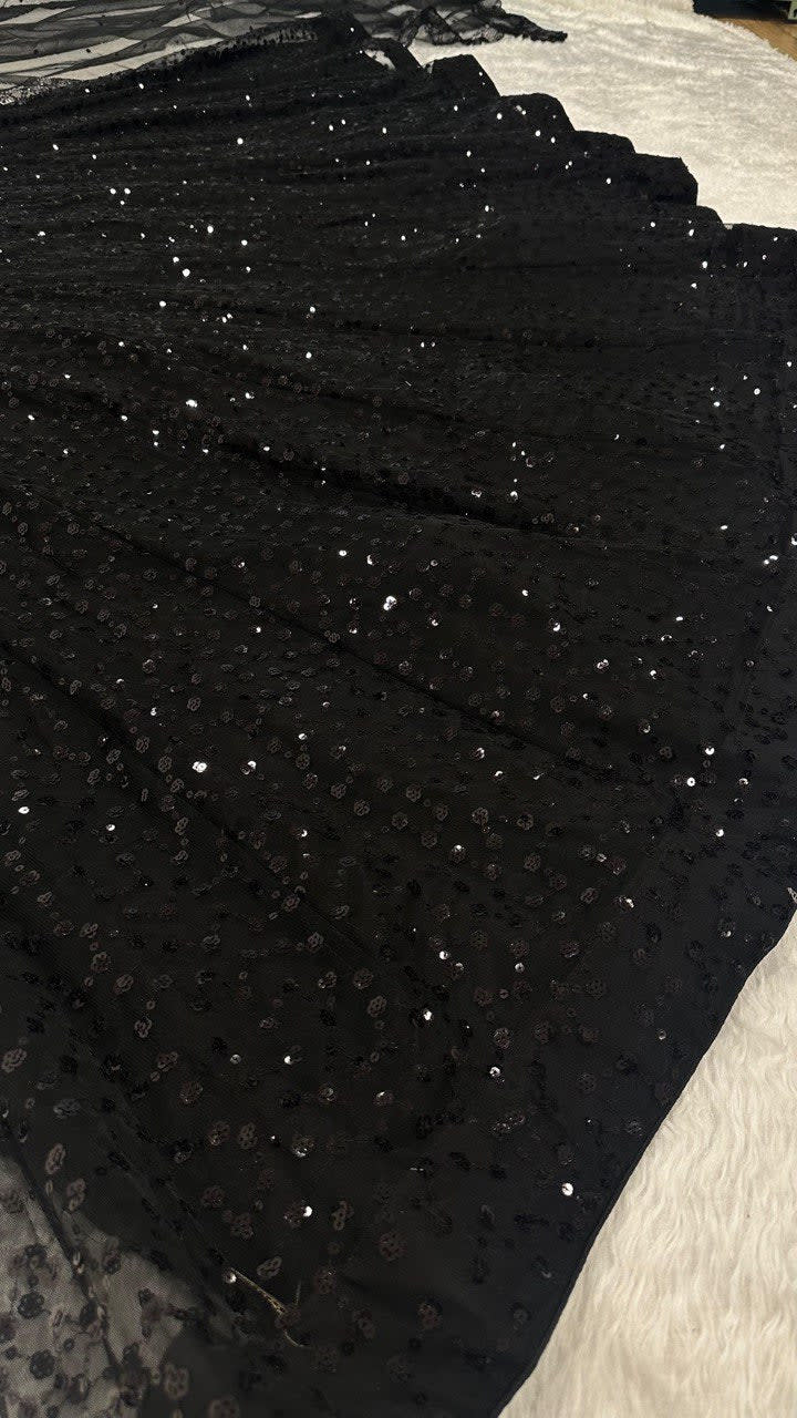 Black Net Lehenga Choli Set with Sequins & Zari Work - View 5