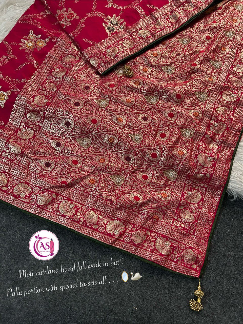 Dola Silk Designer Saree - Cutdana & Moti Handwork Elegance - View 7