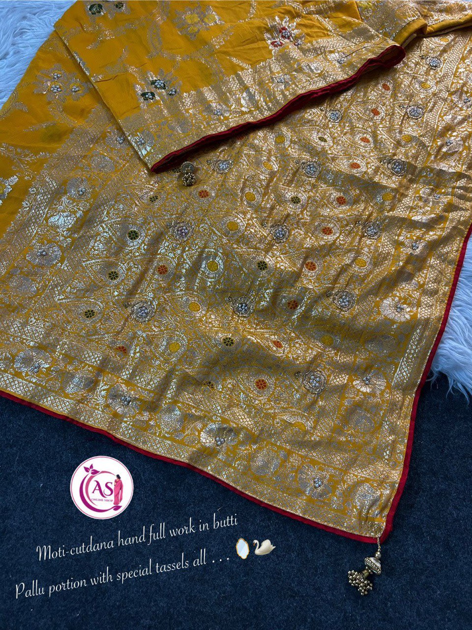 Dola Silk Designer Saree - Cutdana & Moti Handwork Elegance - View 10