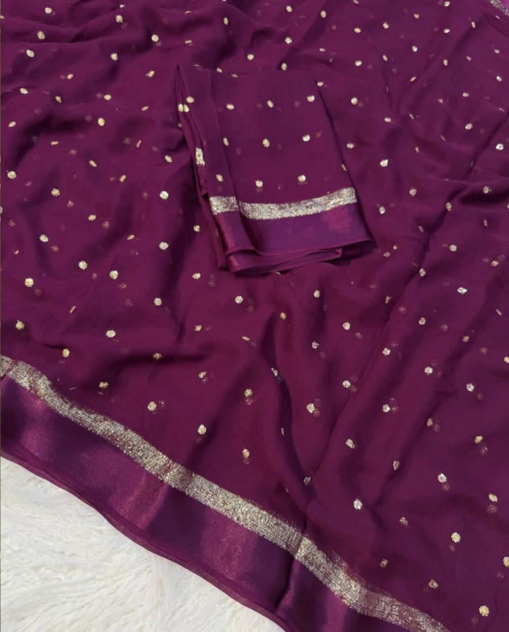 Pure Satin Patta Viscose Georgette Saree with Fancy Sequins Work - View 5