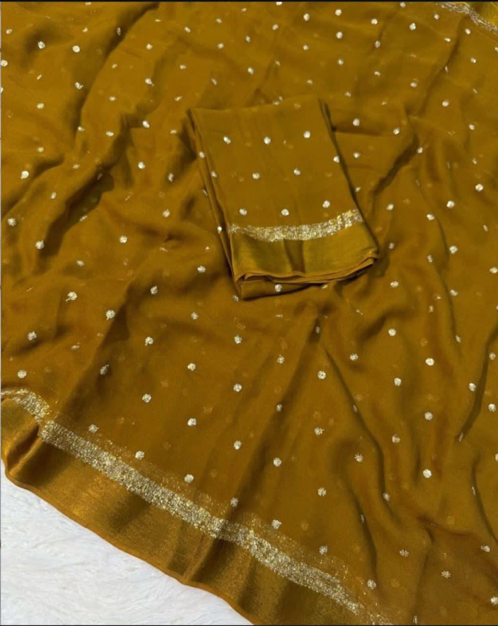 Pure Satin Patta Viscose Georgette Saree with Fancy Sequins Work - View 8