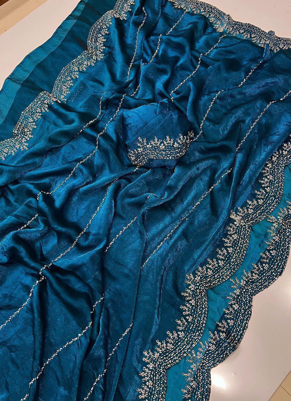 Fendy Chiffon Saree with Jarkhan Diamond Work - View 3