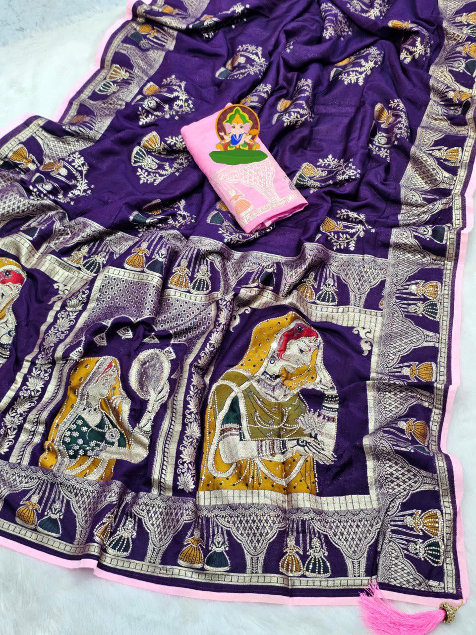 Pure Dola Viscose Meenakari Zecard Saree with Dulhan Design - View 4