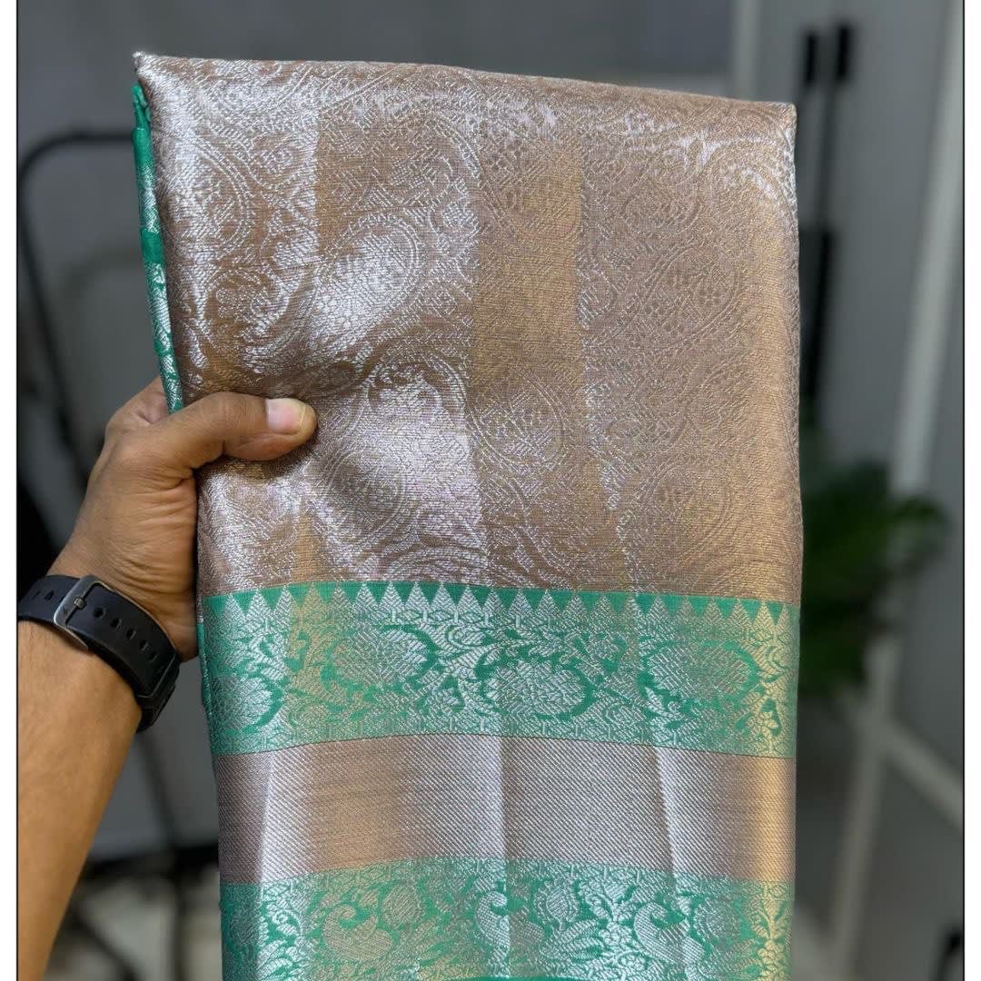 Banarasi Zari Tissue Soft Saree with Contrast Colors - View 3