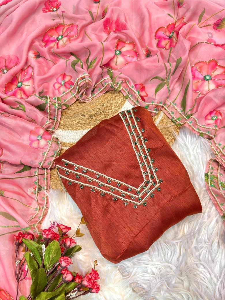 Pure Soft Organza Tebby Silk Saree - Floral Elegance Edition - View 8