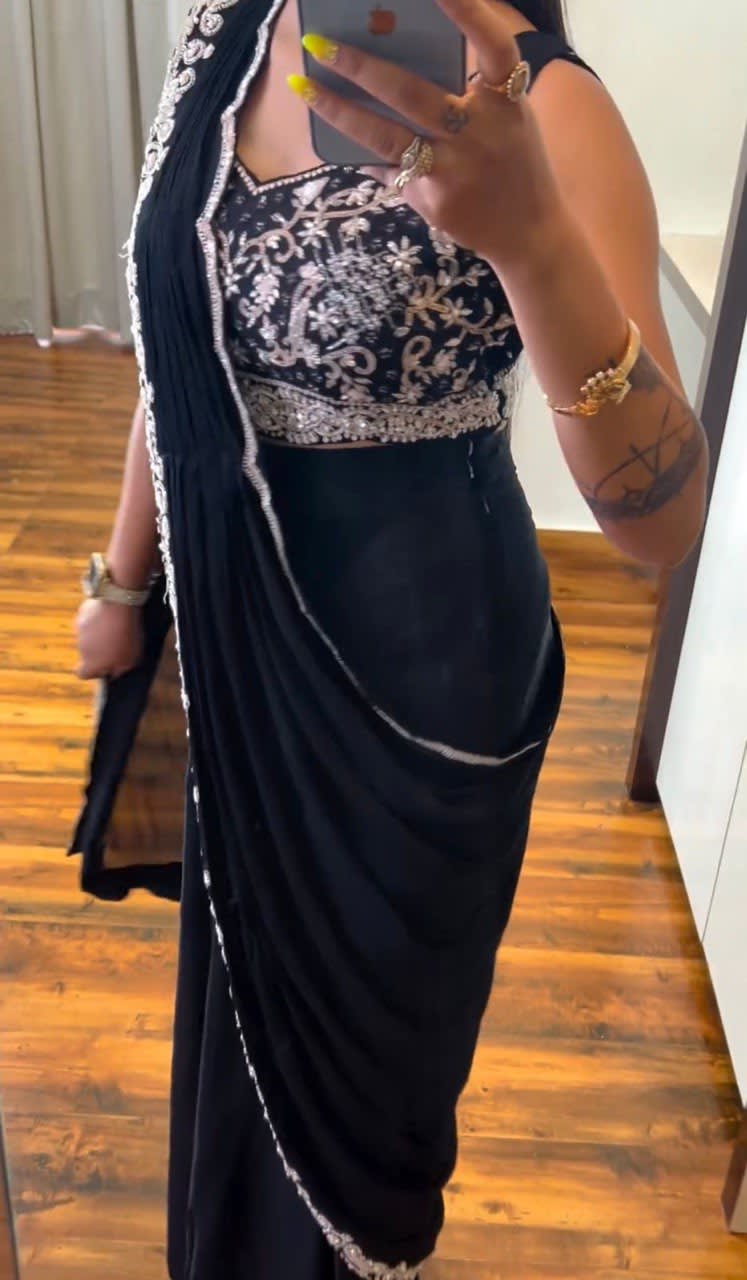 New Super Trending Ready-to-Wear Embroidery Saree - View 4
