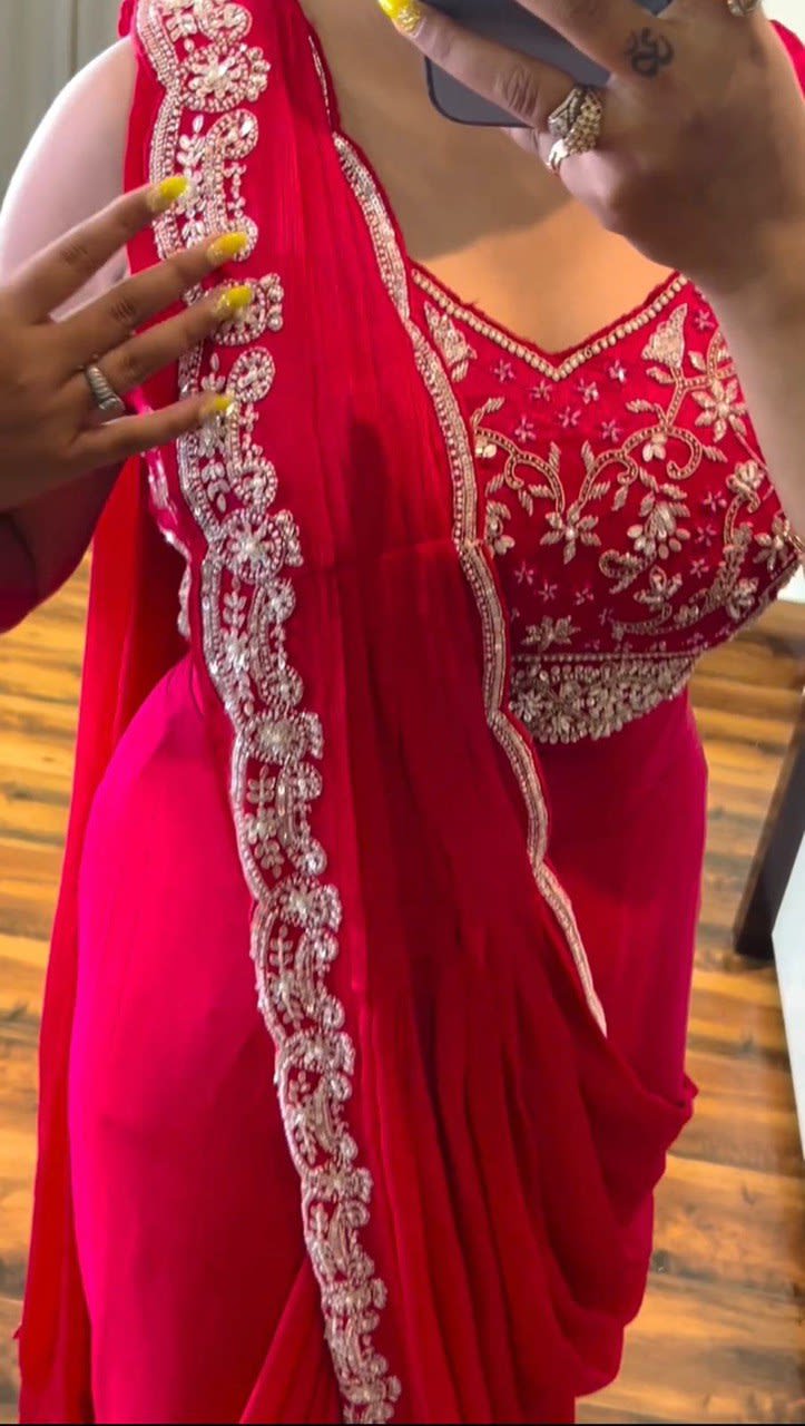 New Super Trending Ready-to-Wear Embroidery Saree - View 5