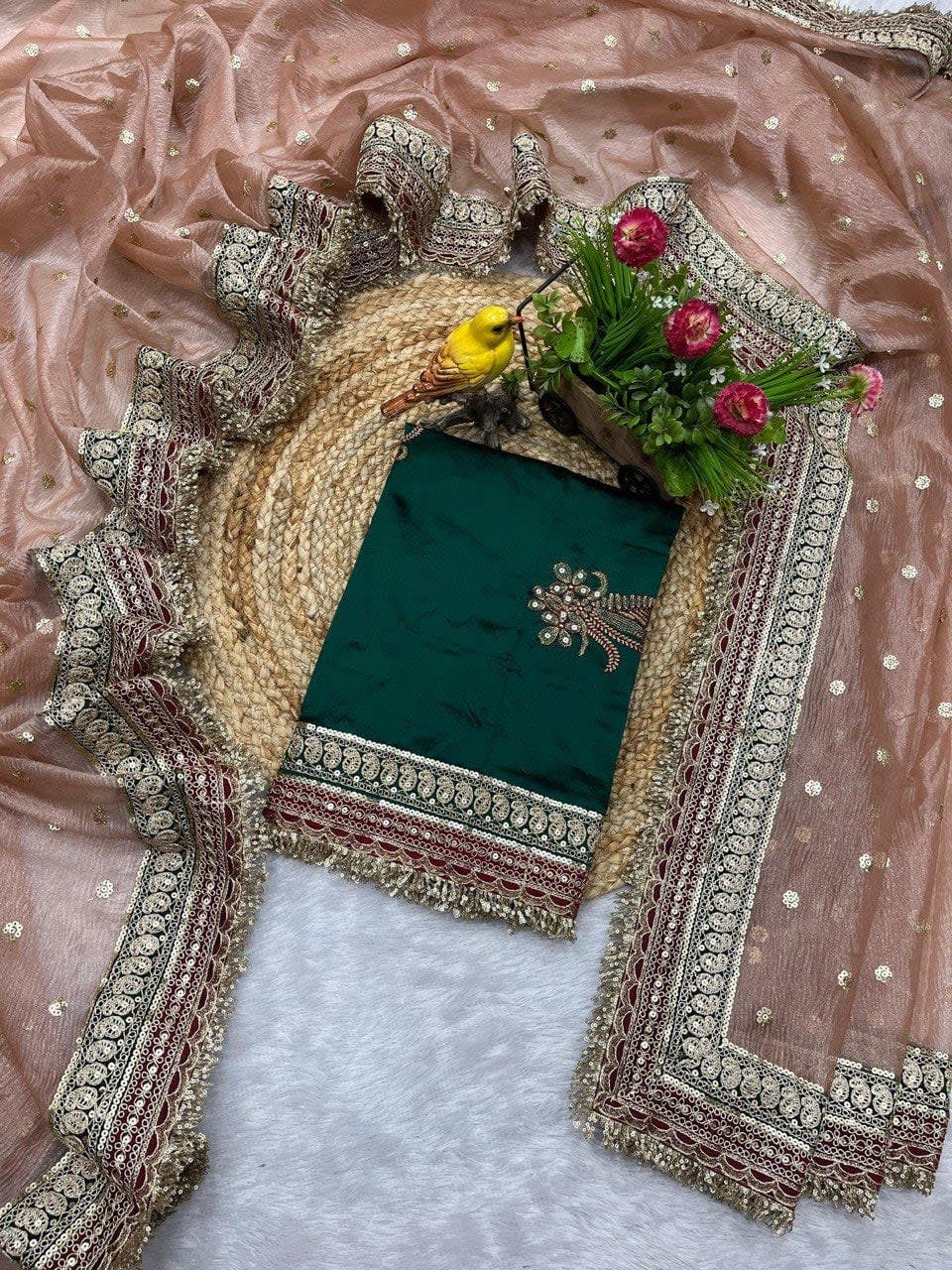Adorable & Most Beautiful Designer Banarasi Crush Saree - View 3