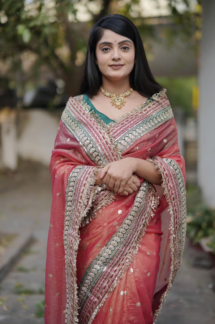 Adorable & Most Beautiful Designer Banarasi Crush Saree - View 4