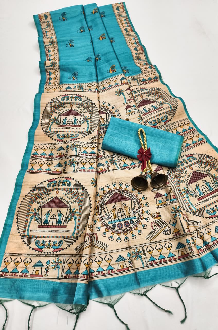 Premium Madhubani Tussar Silk Saree - View 7