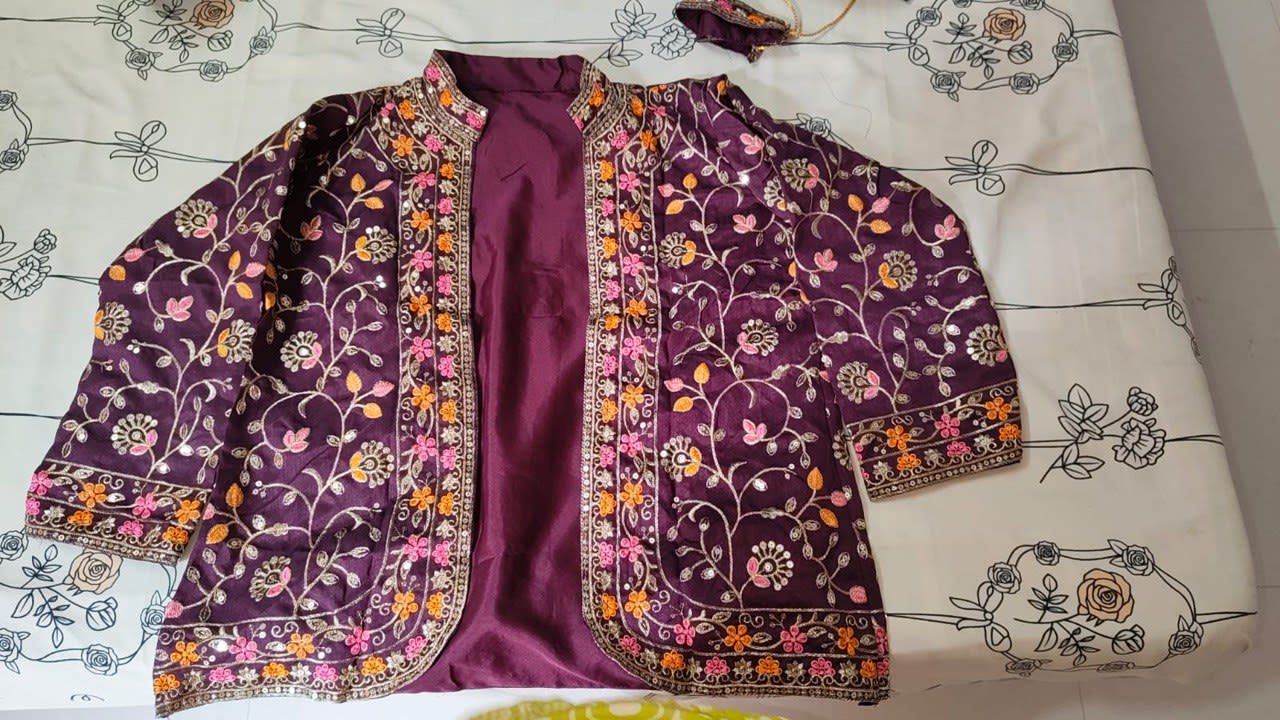 Purple Ready-to-Wear Embroidered Saree in Premium Rangoli Silk - View 5