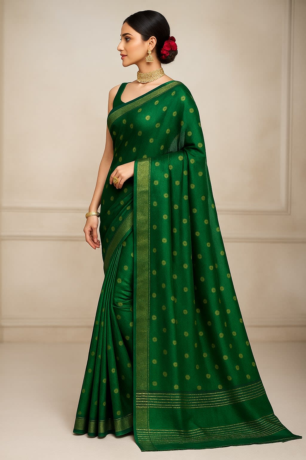 Elegant Green Vichitra Silk Saree - Second View