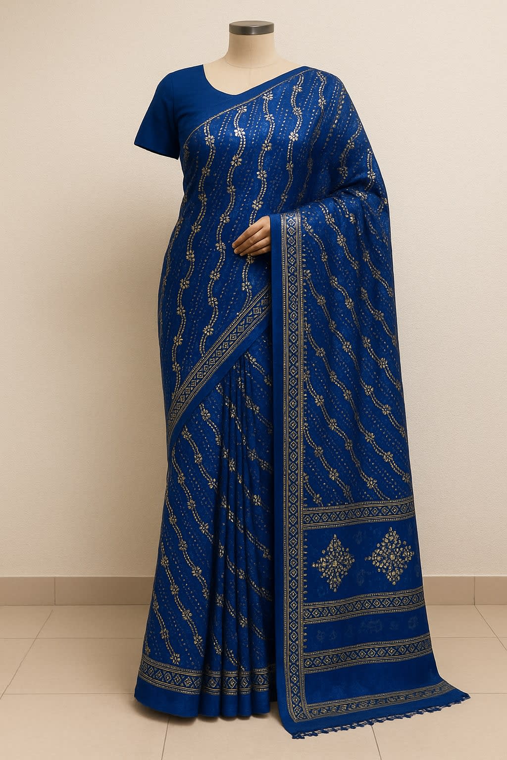 Radiant Blue Chiffon Printed Saree - View 6