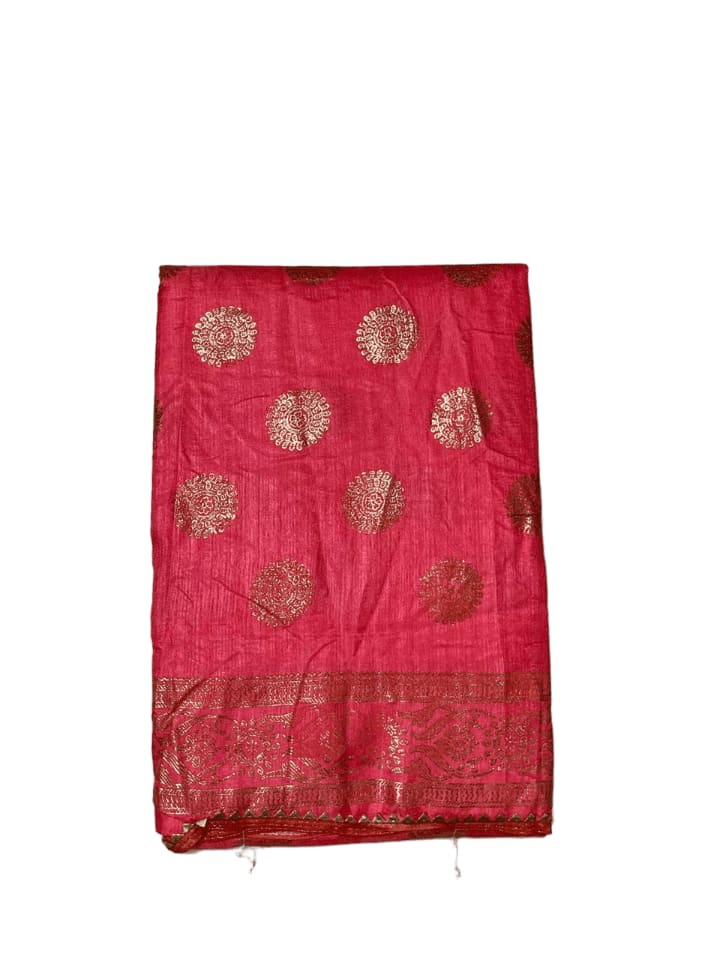 Elegant Pink Vichitra Silk Saree with Foil Print & Samosa Lace Border - View 3