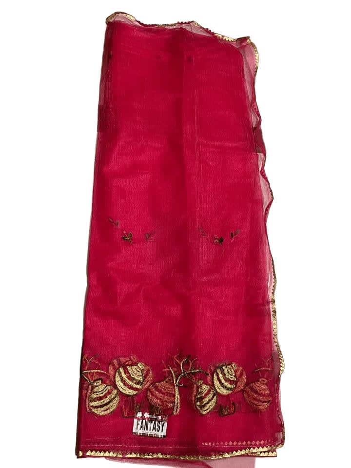 Crimson Bloom Net Saree with Embroidered Work - View 3