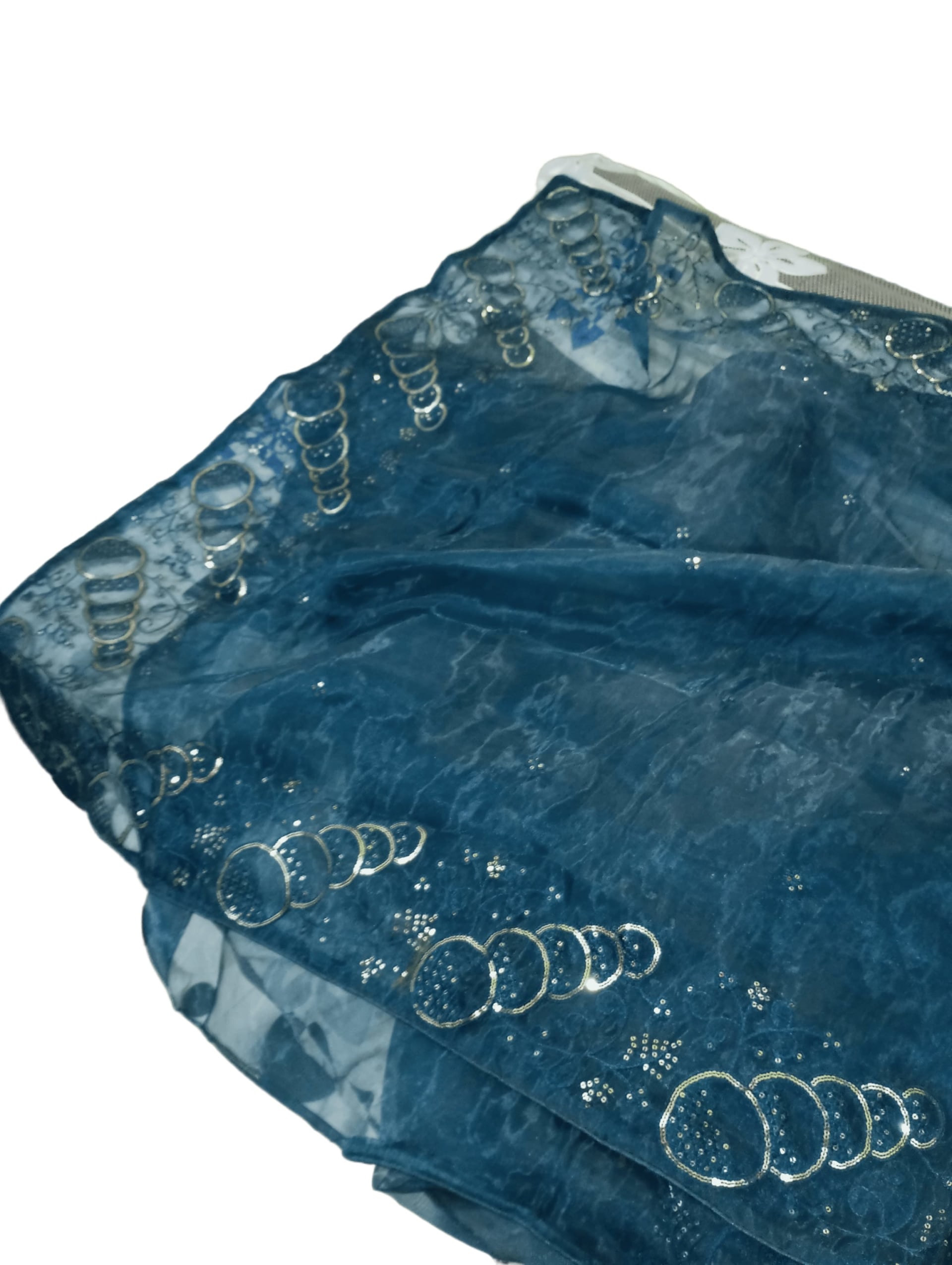 Midnight Blue Embroidered Organza Saree - View 3